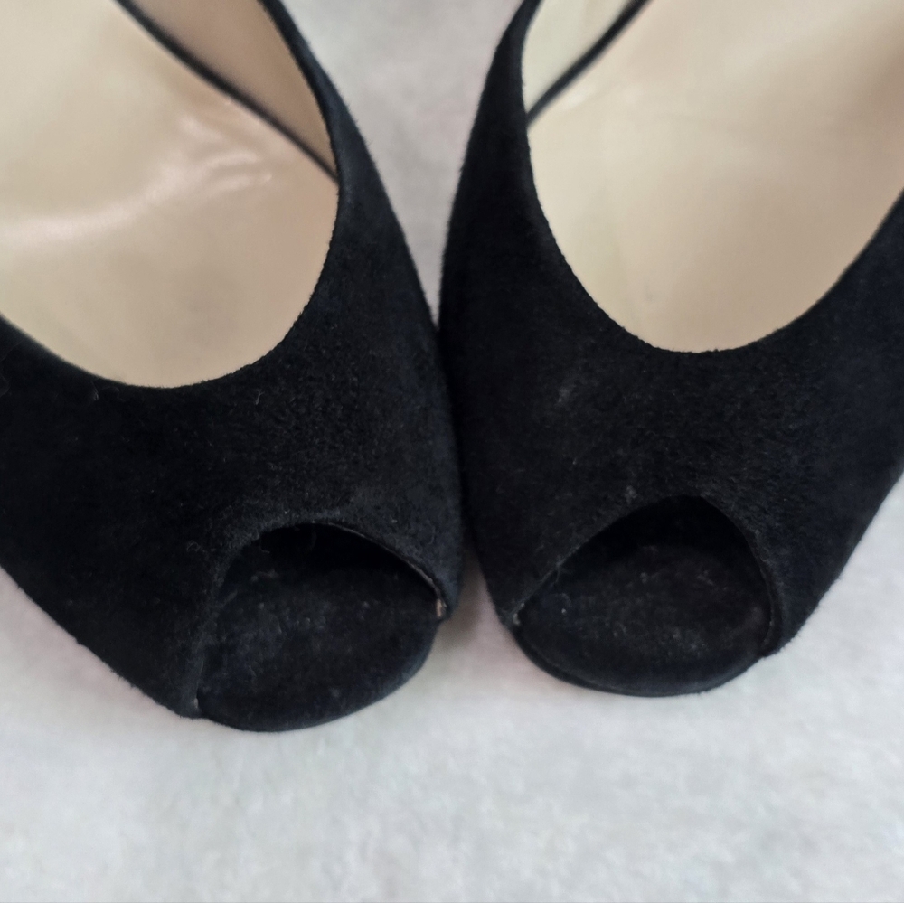 Women's Michael Kors Wedges Peep Toe Black Suede Heels Pumps Size 9.5 Slip On - Picture 8 of 8
